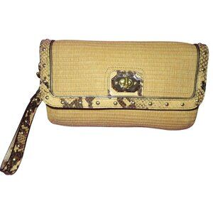 COACH Natalie Straw cultch with Python Embossed Leather trim